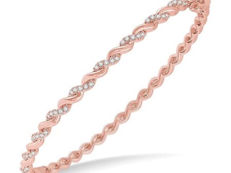 1 3 Ctw Twisted Vine Round Cut Diamond Stackable Bangle in 14k Rose Gold Discount