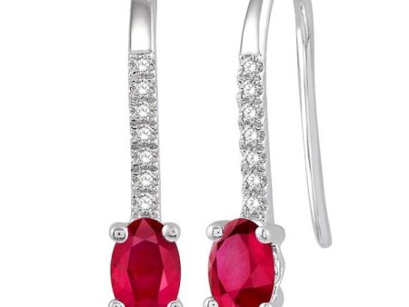 1 20 Ctw Round Cut Diamond and Oval Cut 5x3 MM Ruby Precious Earrings in 10K White Gold Online