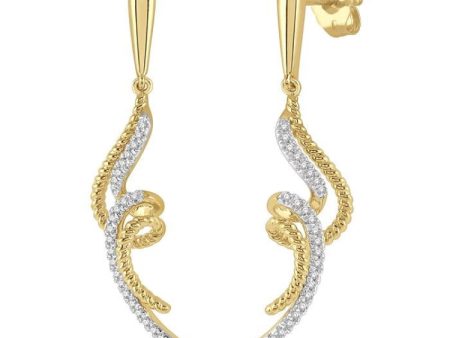 1 6 Ctw Twin Twirl Round Cut Diamond Fashion Earring in 10K Yellow Gold on Sale