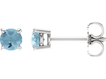 14K White 4 mm Natural Aquamarine Stud Earrings Hot on Sale