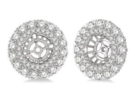 1 3 4 Ctw Circular Scalloped Edge Round Cut Diamond Earrings Jacket in 14K White Gold Hot on Sale