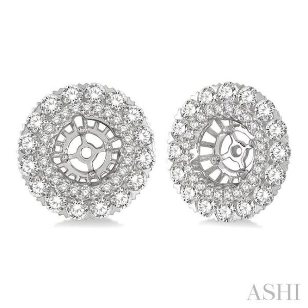 1 3 4 Ctw Circular Scalloped Edge Round Cut Diamond Earrings Jacket in 14K White Gold Hot on Sale