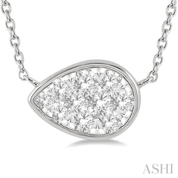 1 3 Ctw Pear Shape Lovebright Diamond Necklace in 14K White Gold on Sale