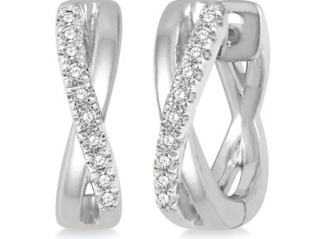 1 10 Ctw Split Intersecting Arms Round Cut Diamond Huggie Earrings in 10K White Gold on Sale