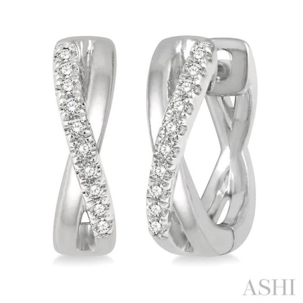 1 10 Ctw Split Intersecting Arms Round Cut Diamond Huggie Earrings in 10K White Gold on Sale