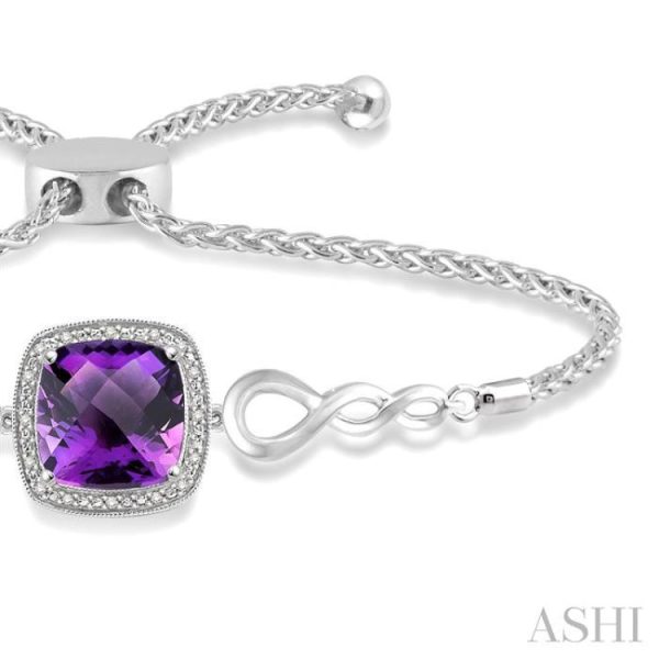 1 20 Ctw Cushion Shape 10x10 MM Amethyst Round Cut Diamond Sterling Silver Lariat Bracelet Online now