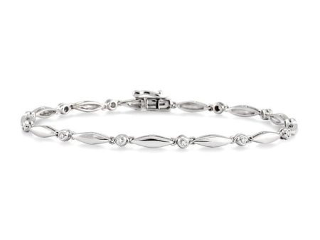 1 4 Ctw Boat Shape Round Cut Diamond Bracelet in 10K White Gold Supply