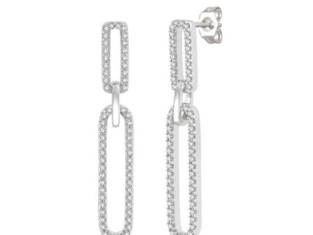 1 3 Ctw Paper Clip Round Cut Diamond Earring in 14K White Gold For Cheap