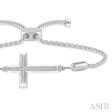 1 20 Ctw Cross Charm Round Cut Diamond Sterling Silver Lariat Bracelet on Sale