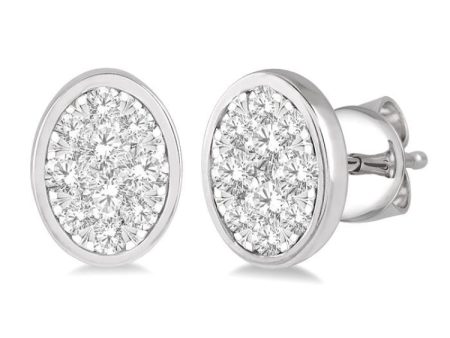 1 2 ctw Oval Shape Lovebright Round Cut Diamond Bezel Stud Earring in 14K White Gold For Cheap