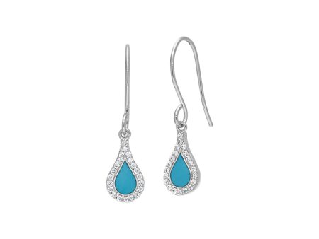 Platinum Finish Sterling Silver Micropave Turquoise Enamel Teardrop Earrings with Simulated Diamonds Supply