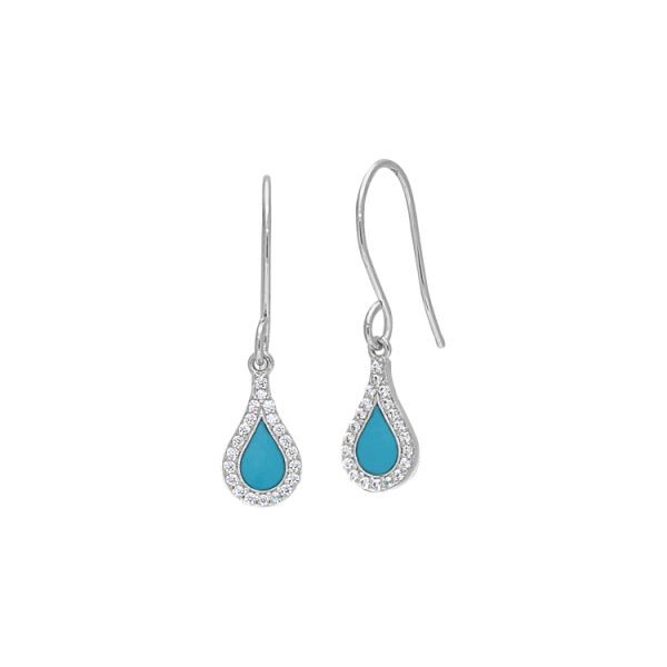 Platinum Finish Sterling Silver Micropave Turquoise Enamel Teardrop Earrings with Simulated Diamonds Supply