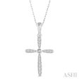 1 10 Ctw Cross Charm Round Cut Diamond Pendant in 10K White Gold For Sale