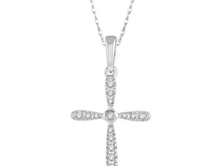 1 10 Ctw Cross Charm Round Cut Diamond Pendant in 10K White Gold For Sale