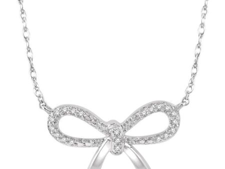 1 20 Ctw Bow Tie Round Cut Diamond Necklace in 10K White Gold For Cheap