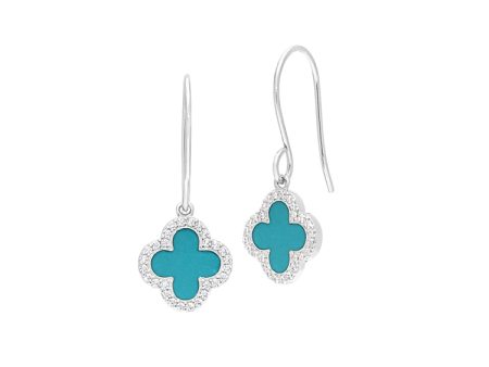 Platinum Finish Sterling Silver Micropave Turquoise Enamel Hexagon Earrings with Simulated Diamonds Sale