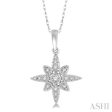 1 10 Ctw Star Charm Round Cut Diamond Pendant With Link Chain in 10K White Gold For Sale