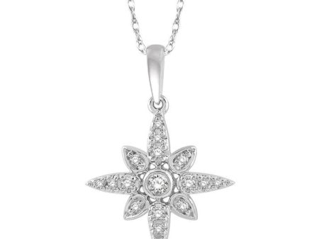 1 10 Ctw Star Charm Round Cut Diamond Pendant With Link Chain in 10K White Gold For Sale