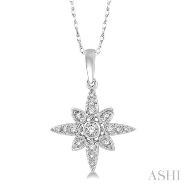 1 10 Ctw Star Charm Round Cut Diamond Pendant With Link Chain in 10K White Gold For Sale