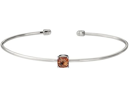 Rhodium Finish Sterling Silver Pliable Cuff Bracelet with Faceted Cushion Cut Simulated Citrine Birth Gem - November For Discount