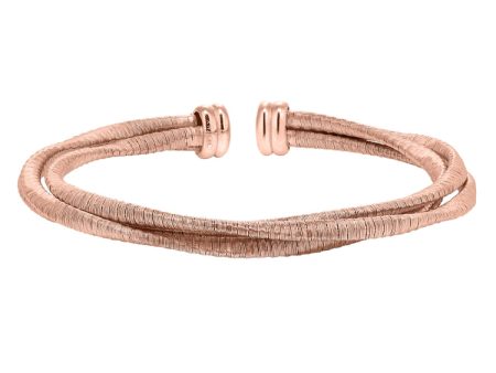 Rose Gold Finish Sterling Silver Loosely Twisted Three Cable Cuff Bracelet For Cheap