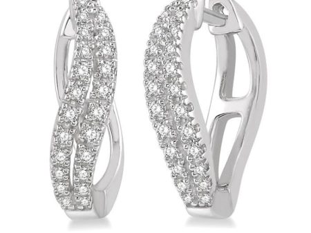 1 4 Ctw Curved Leaf Round Cut Diamond Hoop Earrings in 10K White Gold Cheap