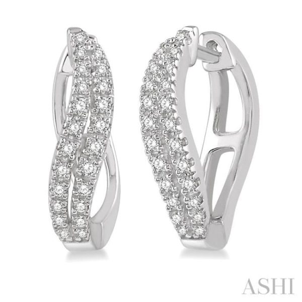 1 4 Ctw Curved Leaf Round Cut Diamond Hoop Earrings in 10K White Gold Cheap