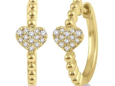 1 8 Ctw Heart Charm Center Round Cut Diamond Huggie Earrings in 10K Yellow Gold For Sale