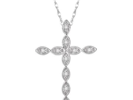 1 10 Ctw Round Cut Diamond Cross Pendant in 10K White Gold with Chain Online Sale