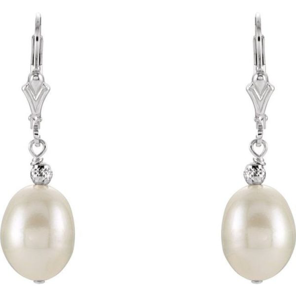 Sterling Silver 9-9.5 mm Cultured White Freshwater Pearl Earrings Cheap