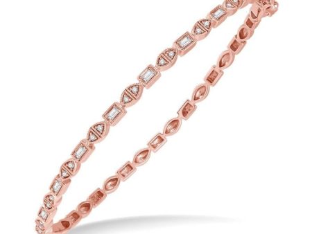 1 3 Ctw Baguette & Round Cut Diamond Stackable Bangle in 14K Rose Gold Online