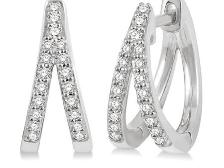 1 5 Ctw Split Round Cut Diamond Huggie Earrings in 10K White Gold on Sale