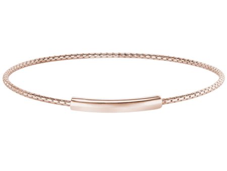 Rose Gold Finish Sterling Silver Opening Corean Cable Bangle Bracelet with High Polished Bar Online Hot Sale