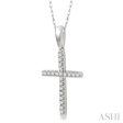 1 10 Ctw Cross Charm Round Cut Diamond Fashion Pendant in 10K White Gold with chain Online Hot Sale