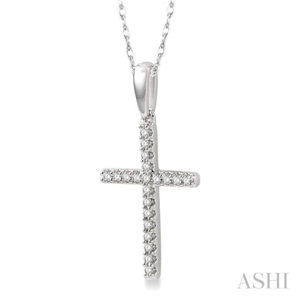 1 10 Ctw Cross Charm Round Cut Diamond Fashion Pendant in 10K White Gold with chain Online Hot Sale