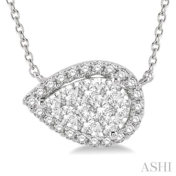 1 2 ctw Pear Shape Round Cut Diamond Lovebright Necklace in 14K White Gold Supply