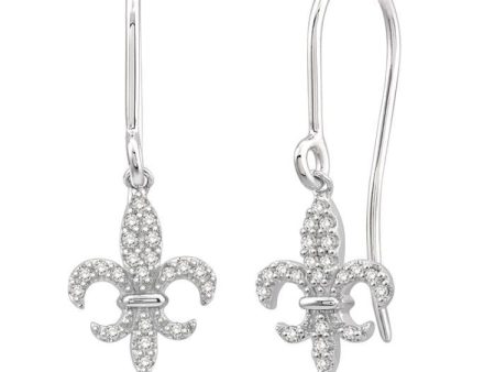 1 8 Ctw Fleur De Lis Round Cut Diamond Earrings in 10K White Gold Cheap