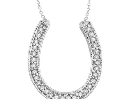 1 10 Ctw Single Cut Diamond Horseshoe Pendant in Sterling Silver with Chain on Sale