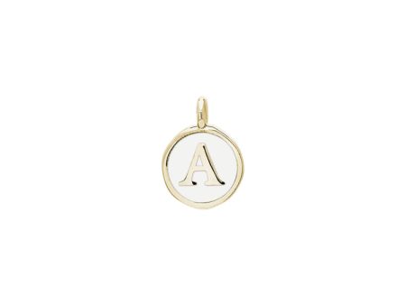 Gold Finish Sterling Silver White Enamel Initial Charm - A Supply