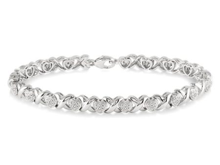 1 10 Ctw  X  and Heart Shape Single Cut Diamond Bracelet in Sterling Silver Supply