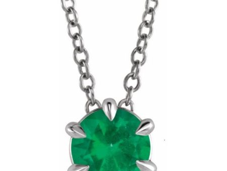 14K White 6 mm Natural Emerald Solitaire 16-18  Necklace Sale