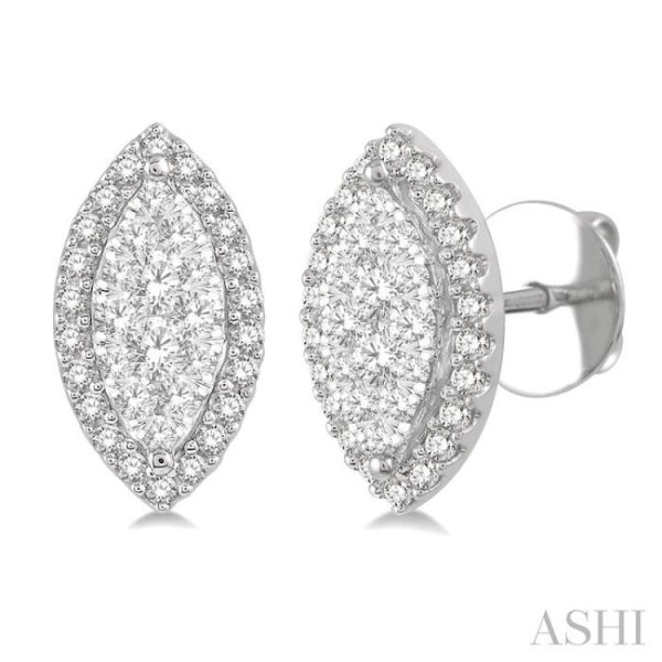 1 2 Ctw Marquise Shape Lovebright Round Cut Diamond Stud Earrings in 14K White Gold Sale