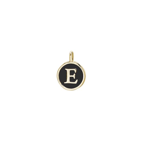 Gold Finish Sterling Silver Black Enamel Initial Charm - E Sale