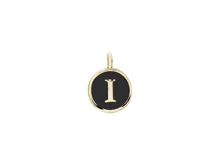 Gold Finish Sterling Silver Black Enamel Initial Charm - I For Discount