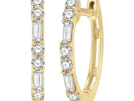 1 3 ctw Baguette and Single Cut Diamond Petite Huggies in 14K Yellow Gold Online