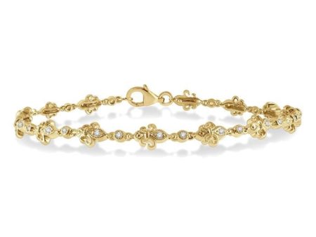 1 3 Ctw Fleur De Lis Round Cut Diamond Link Bracelet in 10K Yellow Gold Fashion