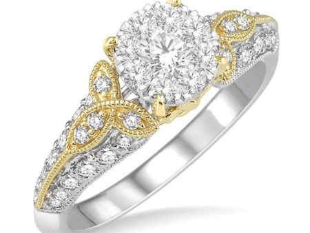 3 4 Ctw Round Diamond Lovebright Vintage Inspired Engagement Ring in 14K White and Yellow Gold Cheap