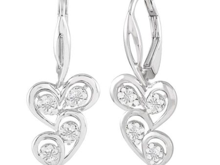 1 10 Ctw Round Cut Diamond Twice Heart Earrings in Sterling Silver Online now