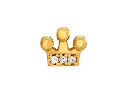 Gold Finish Sterling Silver Crown Charm with Simulated Diamonds on Sale