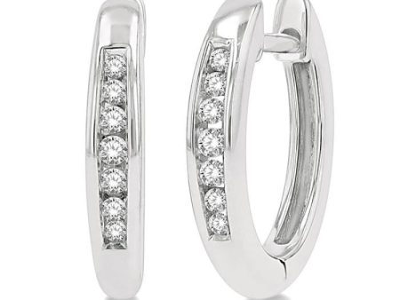 1 10 Ctw Inlay Round Cut Diamond Huggie Earrings in 10K White Gold Supply